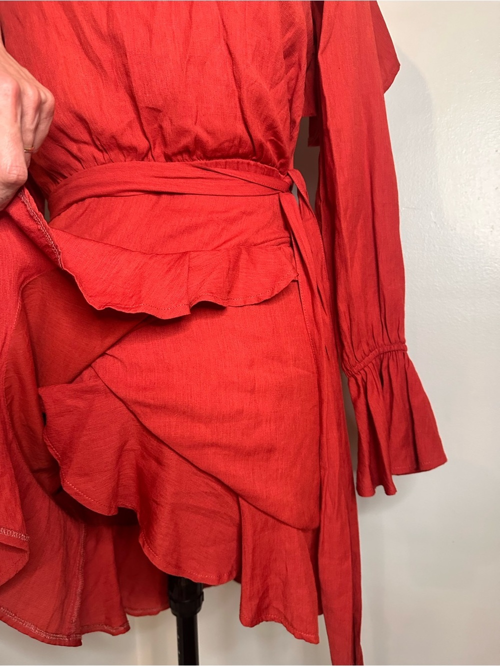 Open back Ruffled Mini Dress small deep rust color - Picture 4 of 14